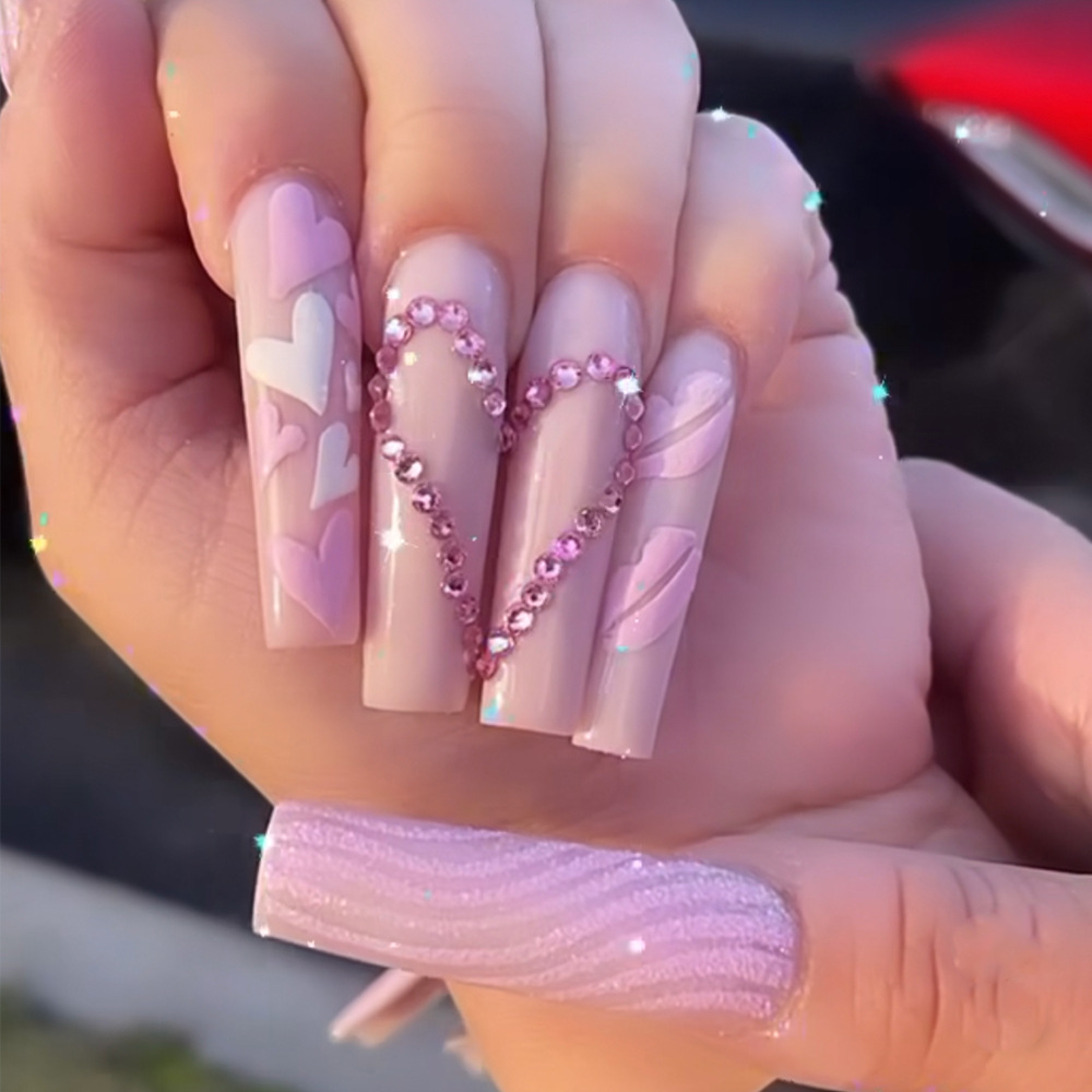 Medium long fake nails Pink bl - مراجعة Nail Extension Tips وسعره